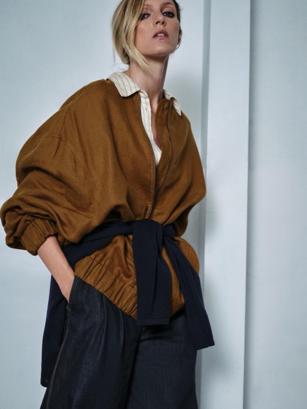 Zara NWT oversized 100% linen bomber jacket 8292/491